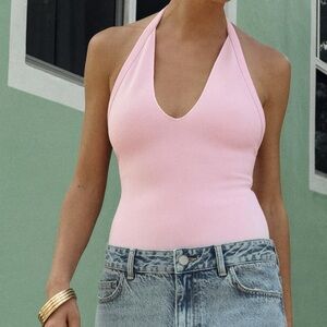 Zara Light Pink Halter Bodysuit